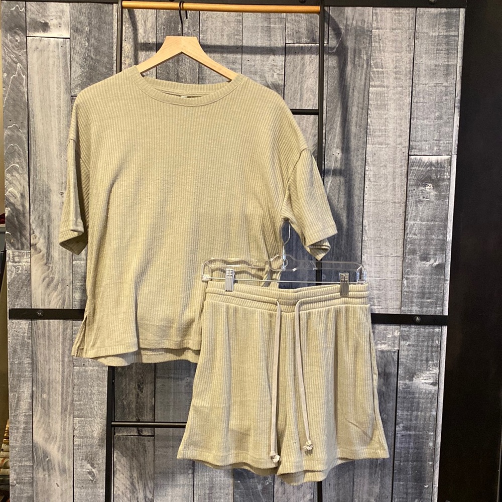 Sage Green Ribbed Short Set